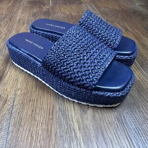 Marc Fisher PAIS slip on square toe woven blue platform sandal slides size 7.5